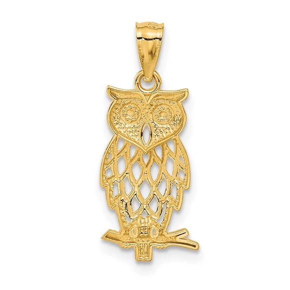 Million Charms 14k Yellow Gold Genuine w,  Rhodium Owl Necklace Charm Pendant